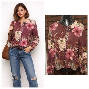 Joseph Ribkoff Knit Zip Jacket Floral Cardigan Size 12 Stretch Blazer